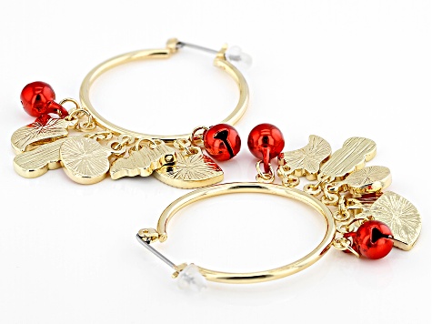 Gold Tone Halloween Charm Hoop Earrings