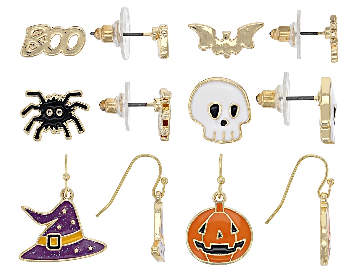 ウウ Gold Tone Halloween Earring Set of 6 - OPW589 | JTV