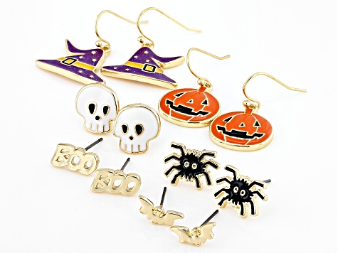 Gold Tone Halloween Earring Set of 6