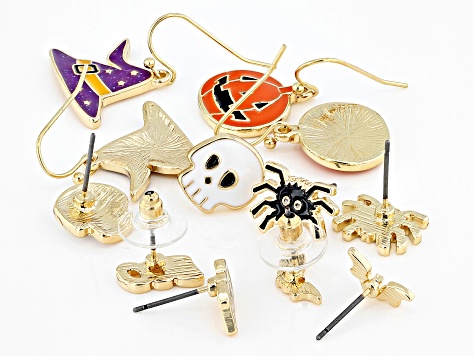 Gold Tone Halloween Earring Set of 6