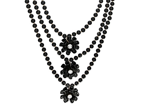 Gold Tone Beaded Floral 3-Layer Necklace