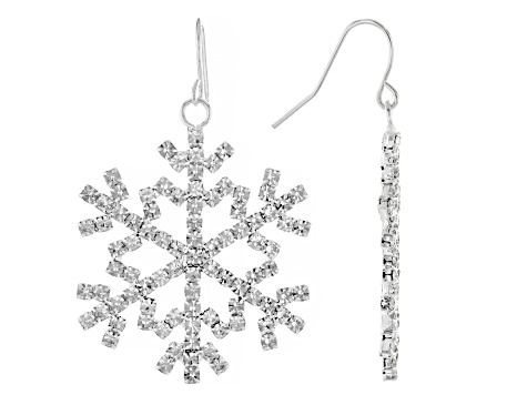 White Glass Crystal Gold/Silver/Rose Tone Set of 3 Snowflake Dangle Earrings