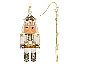 Imitation Pearl, Crystal, Resin & Glitter Gold Tone Nutcracker Dangle Earrings