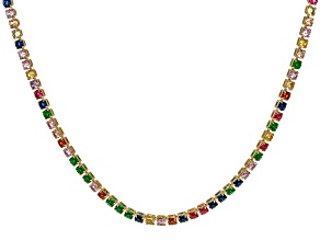 Multi-Color Glass Crystal Gold Tone Tennis Necklace