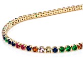 Multi-Color Glass Crystal Gold Tone Tennis Necklace