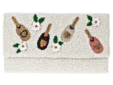 Crystal Champagne Bottles & Flowers Beaded Clutch