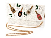 Crystal Champagne Bottles & Flowers Beaded Clutch