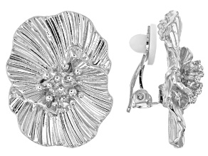 Floral Silver Tone Clip-On Earrings