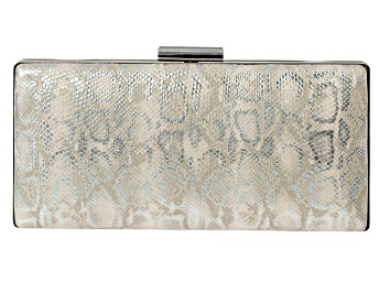 Picture of Snake Print Faux Leather Silver Tone Clutch