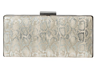 Snake Print Faux Leather Silver Tone Clutch