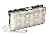 Snake Print Faux Leather Silver Tone Clutch