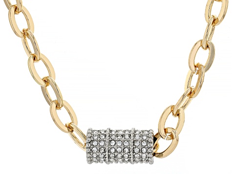 White Crystal Pave Gold Tone Chain Necklace