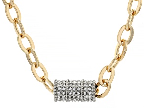White Crystal Pave Gold Tone Chain Necklace