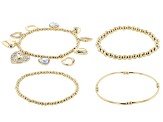 White Crystal Gold Tone Stretch Bracelets Set of 4