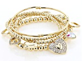 White Crystal Gold Tone Stretch Bracelets Set of 4