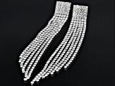 Glass Crystal Silver Tone Tassel Earrings