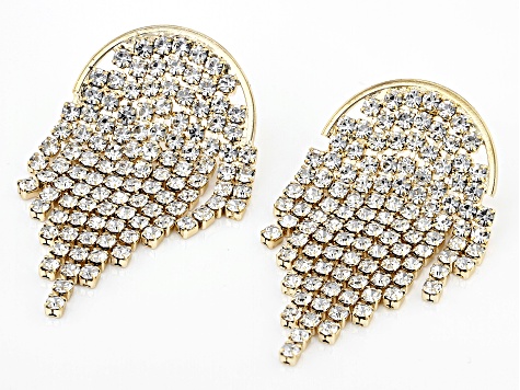 Glass Crystal Gold Tone Tassel Earrings