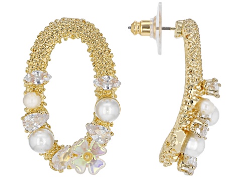 Cubic Zirconia, Resin, Imitation Pearl Gold Tone Drop Earrings