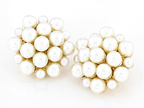 Imitation Pearl Gold Tone Cluster Stud Earrings