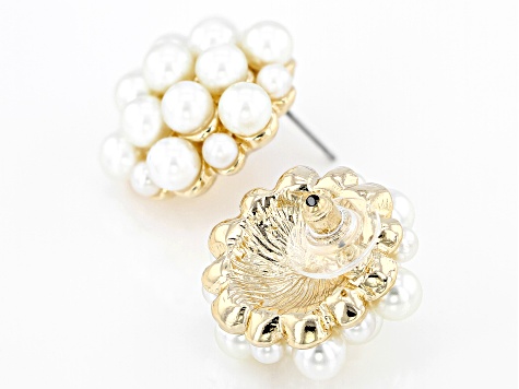 Imitation Pearl Gold Tone Cluster Stud Earrings