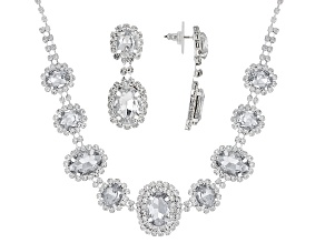 Glass Crystal Silver Tone Necklace And Earring Set