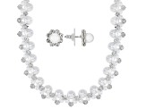 Glass Crystal With Imitation Pearl Silver Tone Necklace and Earring Set