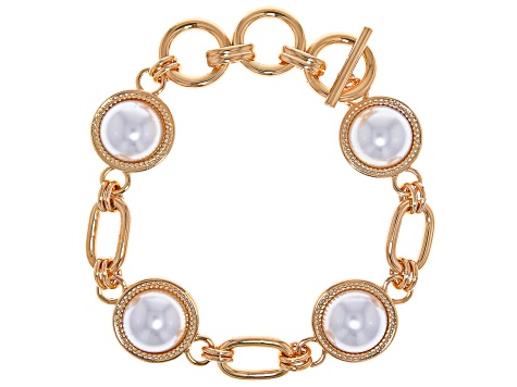 White Pearl Simulant Gold Tone Bracelet