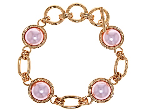 Pink Imitation Pearl Gold Tone Bracelet