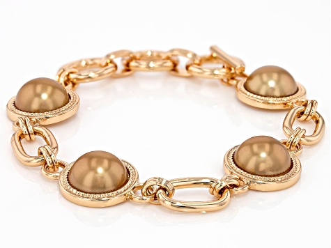 Brown Imitation Pearl Gold Tone Bracelet