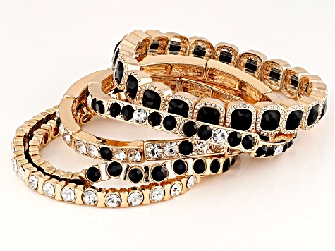 Black & White Crystal Gold Tone Stretch Bracelet Set of 5