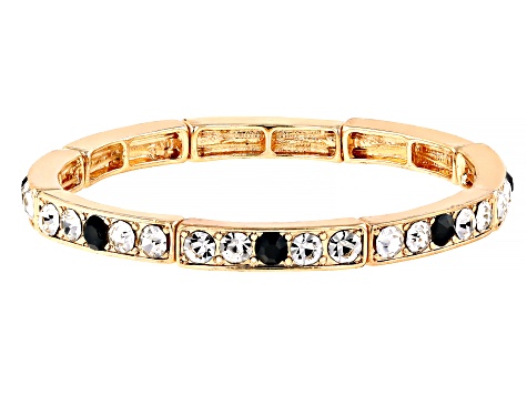 Black & White Crystal Gold Tone Stretch Bracelet Set of 5 - OPW641