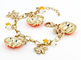 White and Orange Crystals Gold Tone Pumpkin Charm Bracelet