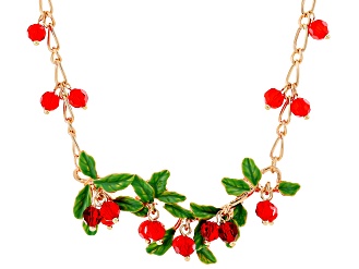 Red Acrylic Bead Gold Tone Necklace