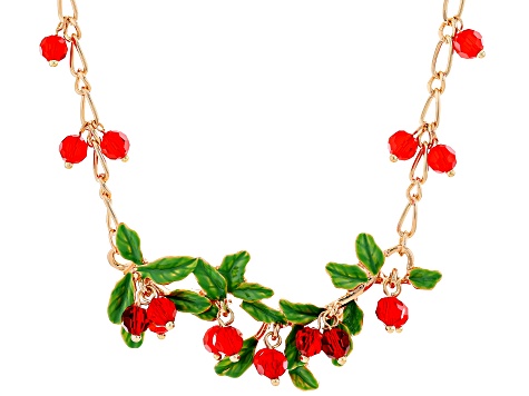 Red Acrylic Bead Gold Tone Necklace