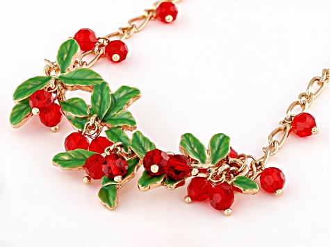 Red Acrylic Bead Gold Tone Necklace