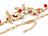 Red Acrylic Bead Gold Tone Necklace