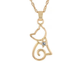 White Crystal Gold Tone Cat Pendant With Chain