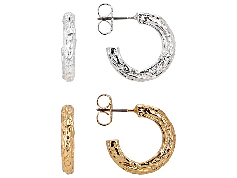 Gold Tone & Silver Tone Set of 2 Hoop Earrings