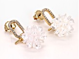 White Acrylic & Crystal Gold Tone Dangle Earrings