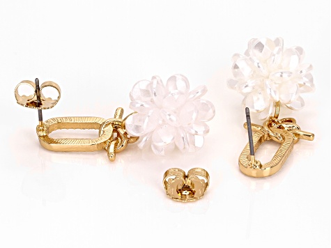 White Acrylic & Crystal Gold Tone Dangle Earrings