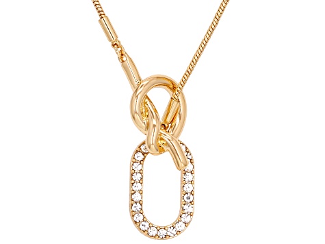 White Crystal Gold Tone Lariat Knot Necklace