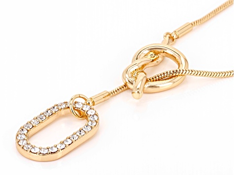 White Crystal Gold Tone Lariat Knot Necklace