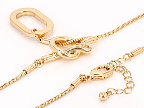 White Crystal Gold Tone Lariat Knot Necklace