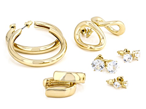 White Cubic Zirconia Gold Tone Set of 6 Earrings