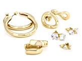 White Cubic Zirconia Gold Tone Set of 6 Earrings