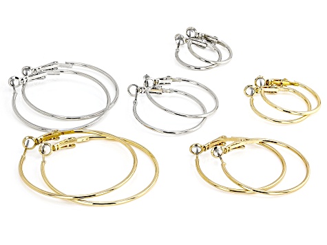 Gold Tone & Silver Tone Set of 6 Hoop Earrings