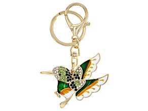 Multi-Color Crystal Gold Tone Hummingbird Keychain