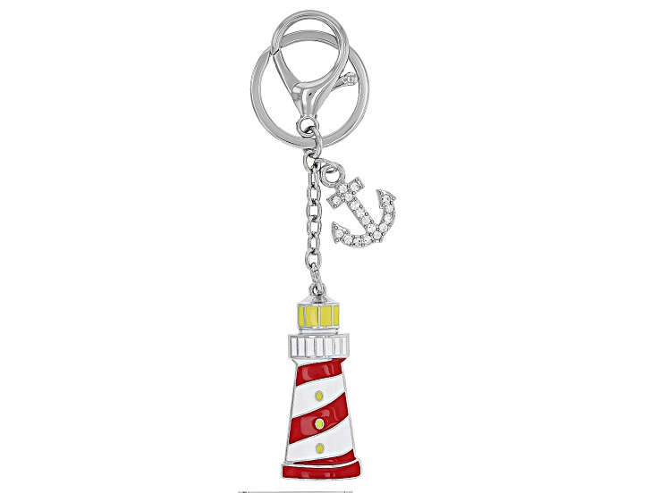 Lighthouse Key Chain White Crystal Silver Tone Lighthouse & Anchor Keychain - OPW662 | JTV