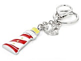 White Crystal Silver Tone Lighthouse & Anchor Keychain