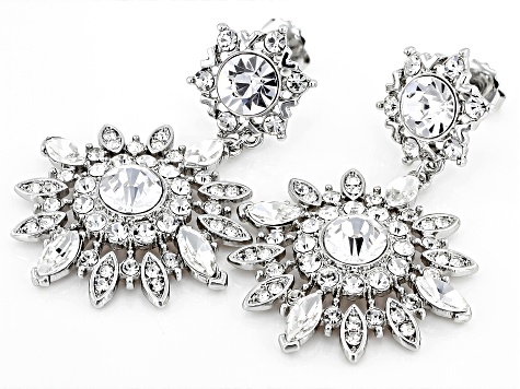 White Crystal Silver Tone Snowflake Dangle Earrings